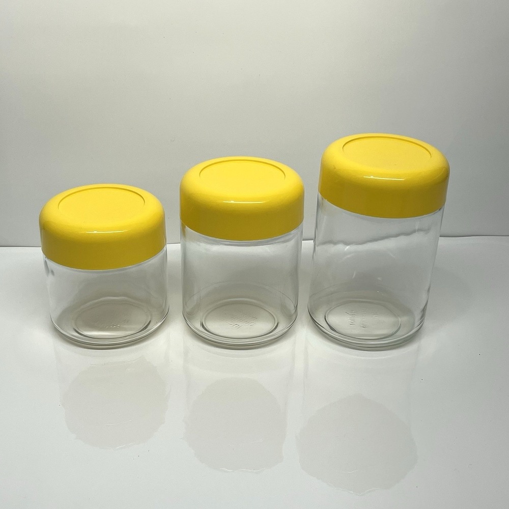 Heller Designs Massimo Vignelli Vintage Yellow Lid Jars Canisters MCM Set Of 3
